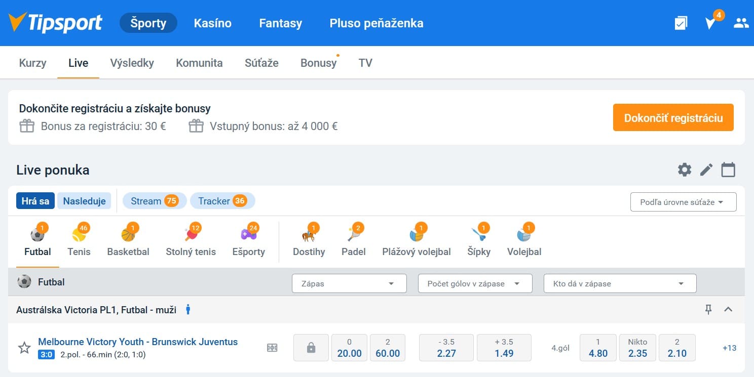 Live Stávky v Tipsport