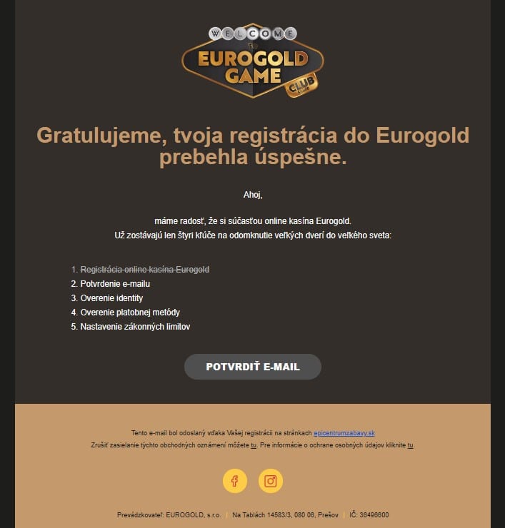 EUROGOLD overovaci mail