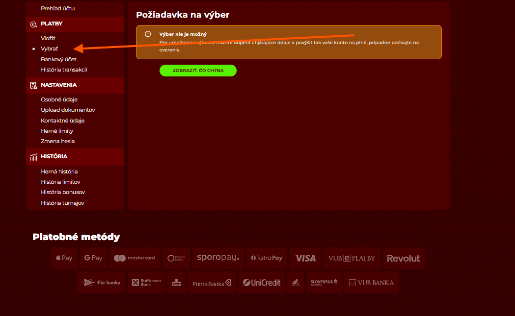 Vyber peniazi z Eurogold