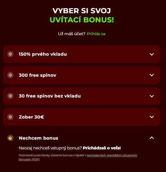 Vyber si svoj bonus v Eurogolde