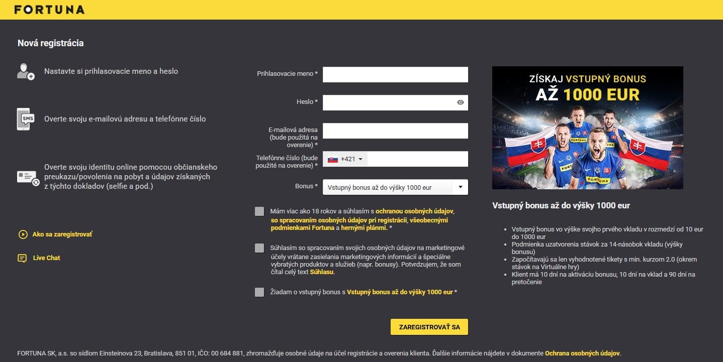 vstupný bonus 1000 € vo Fortune