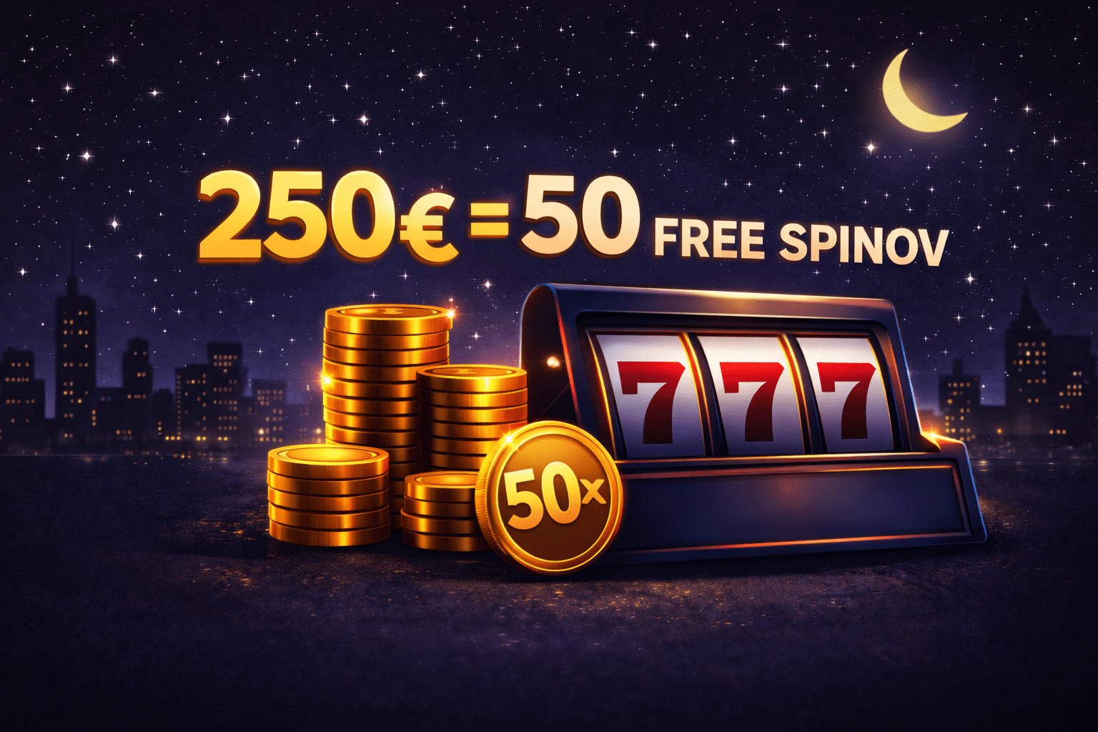 250€ rovná sa 50 free spinov