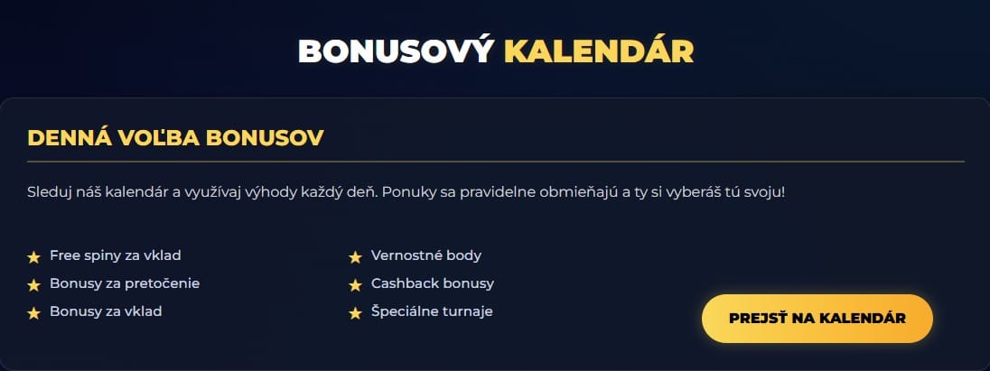 Bonusový kalendár v bonus Zone