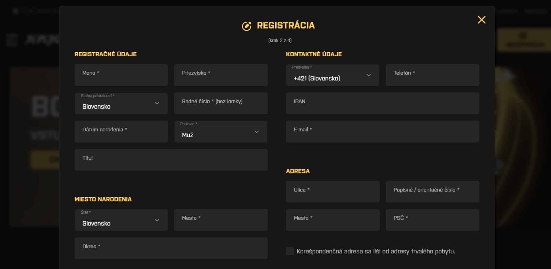 Registracny formular