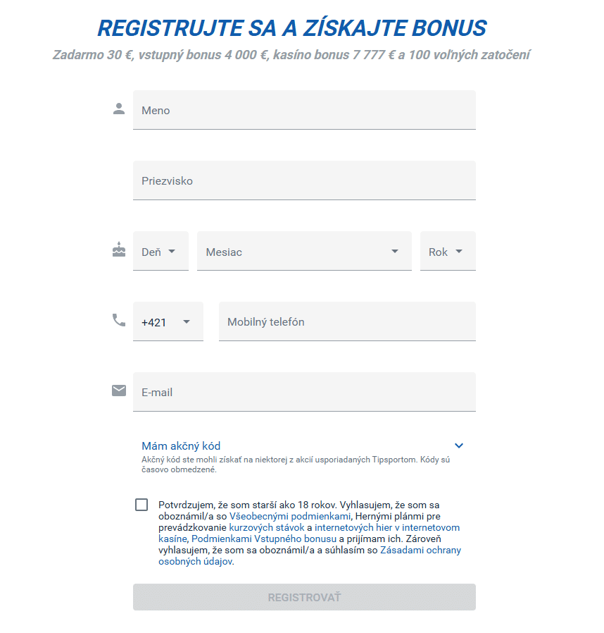 Registrácia na Tipsporte