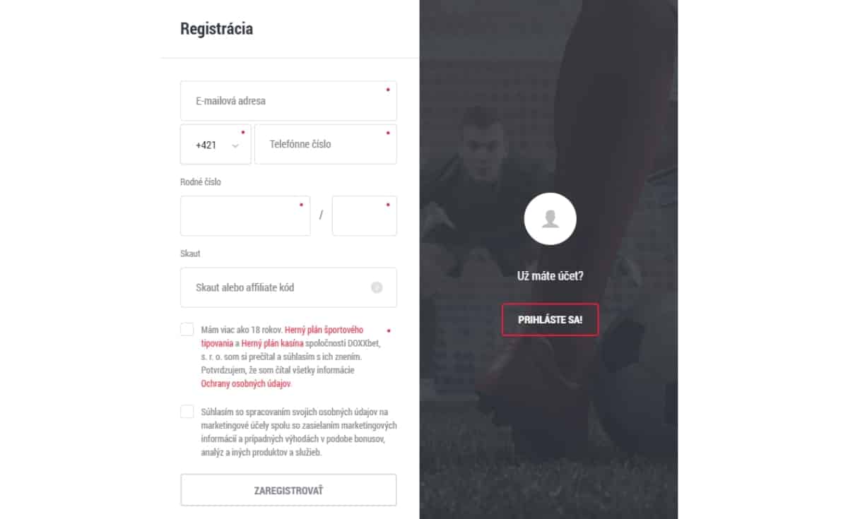 Registrácia v Doxxbet
