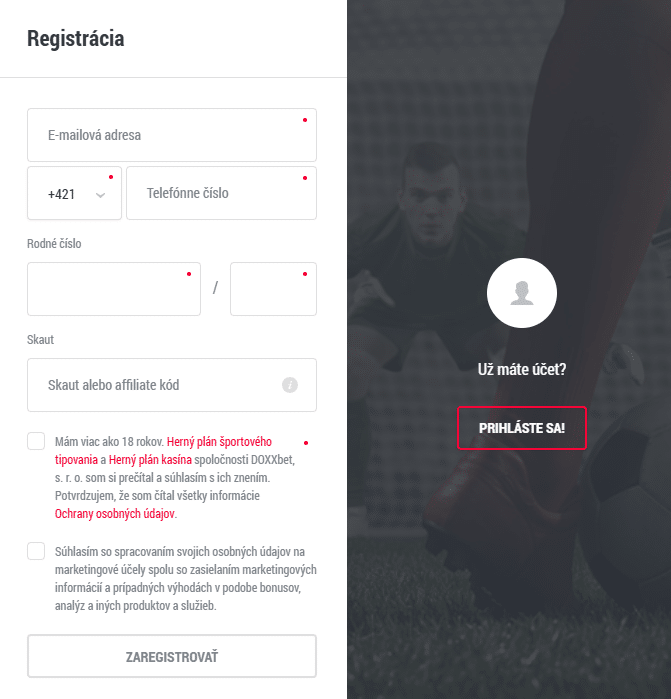 Registrácia v Doxxbet