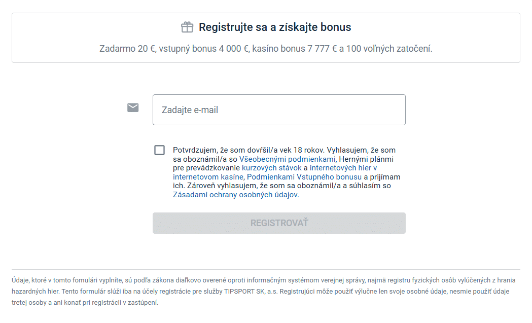 Registrácia v Tipsporte