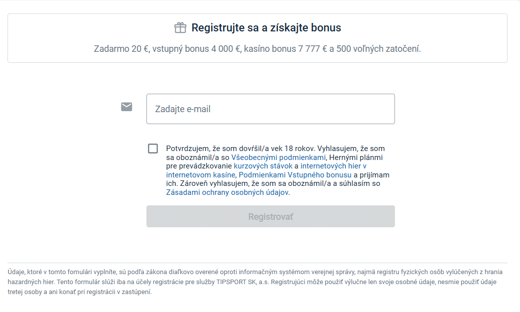 Registruj sa v Tipsporte