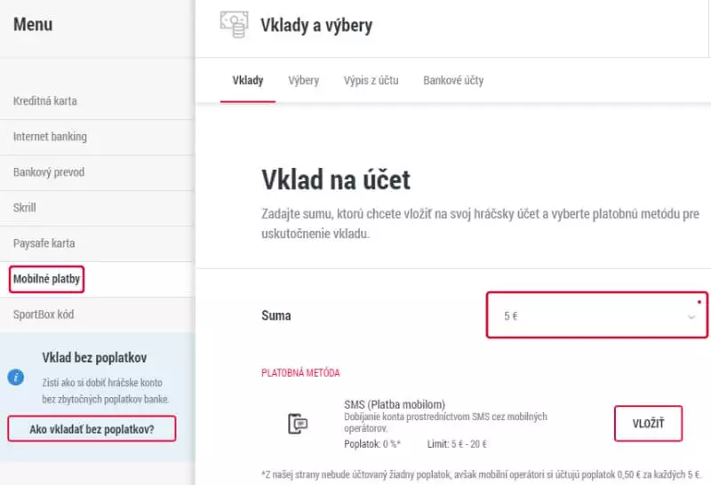 Doxxbet vklad penazi na účet