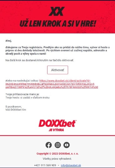 Doxxbet registracia - vytvor si heslo 