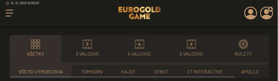 Eurogold Aplikácia hry a mobilné rozhranie