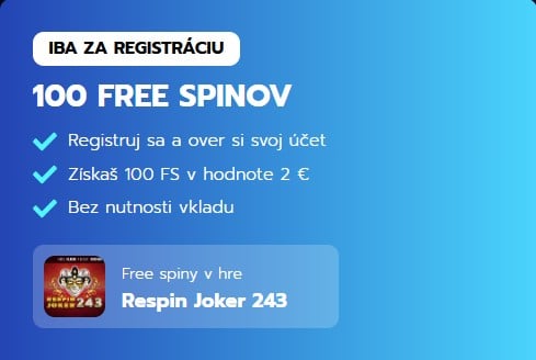 100 free spinov za registráciu v Slovmatic