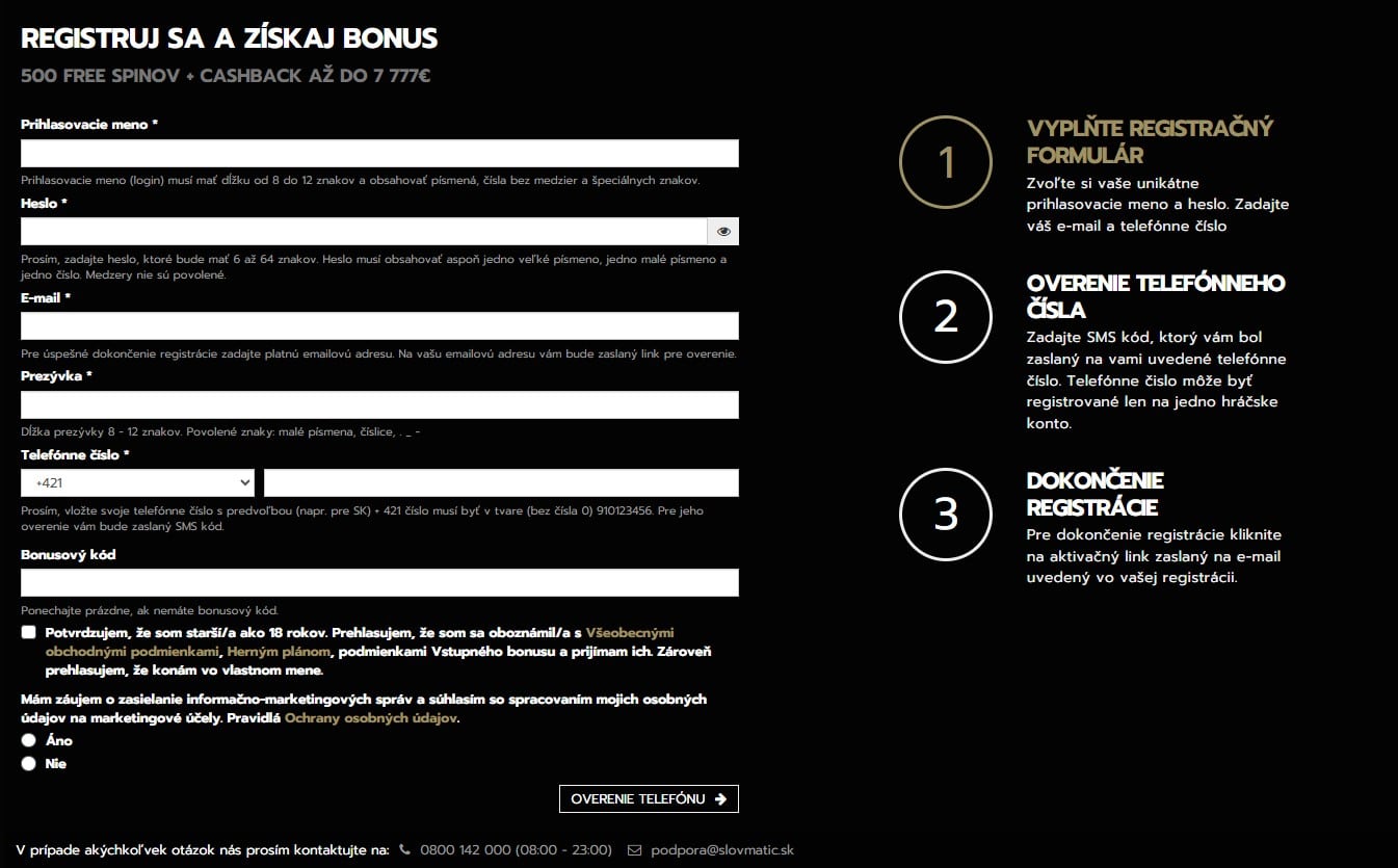 Registrácia do Slovmaticu