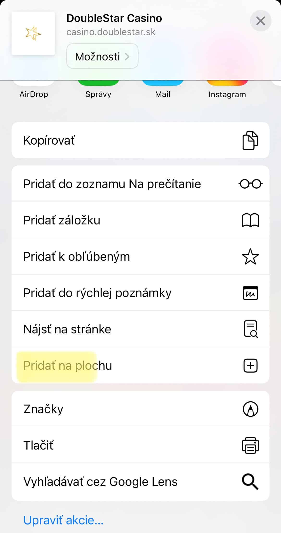 Aplikacie Doublestar iOS pridat na plochu