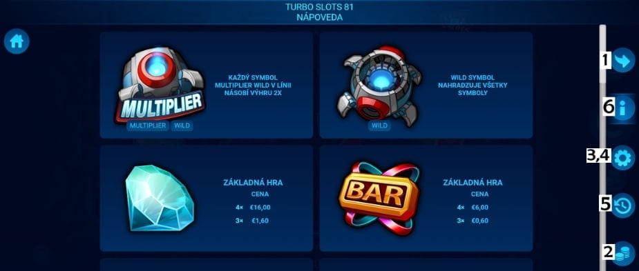 Menu Turbo Slots 81