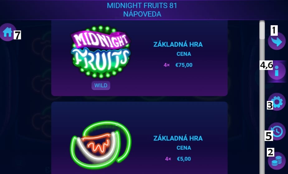 Midnight Fruits 81, Menu