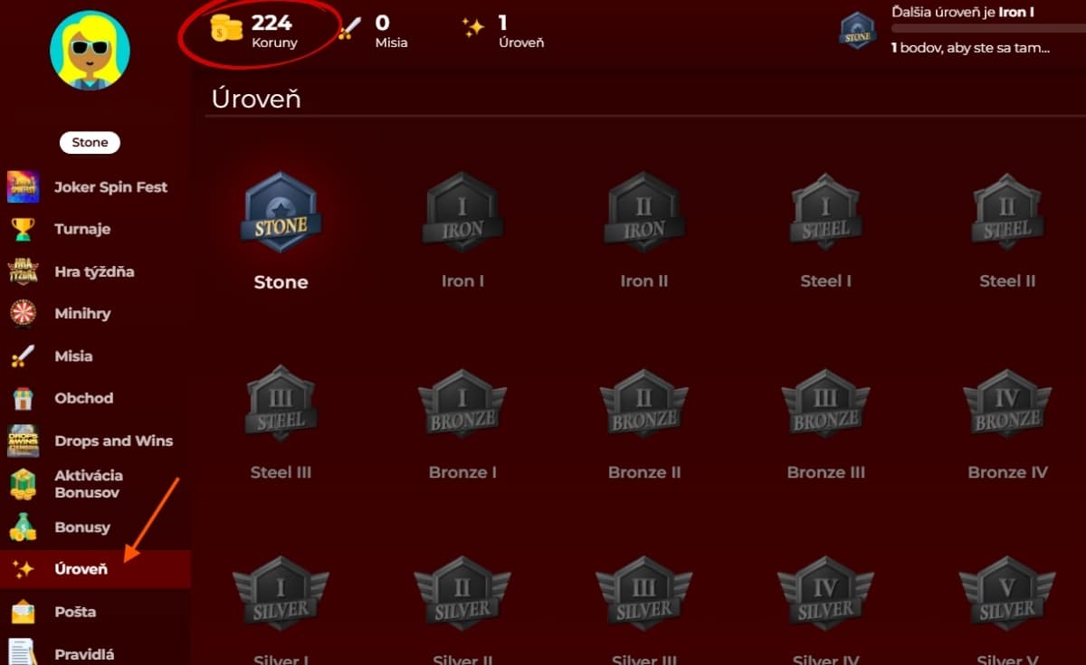 Urovne v Eurogold kasíne