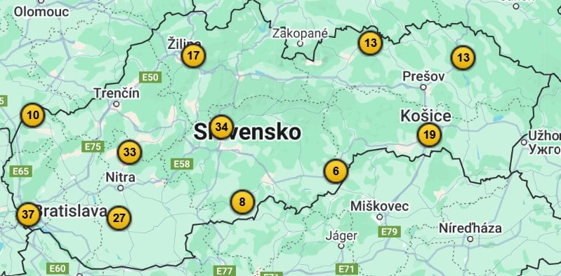 Mapa Fortuna pobočiek SR