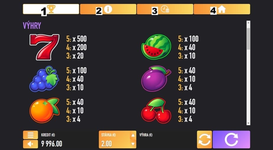 Kings Fruit online automat Menu