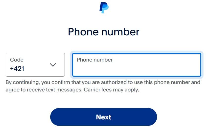 PayPal - registrácia telefónneho čísla