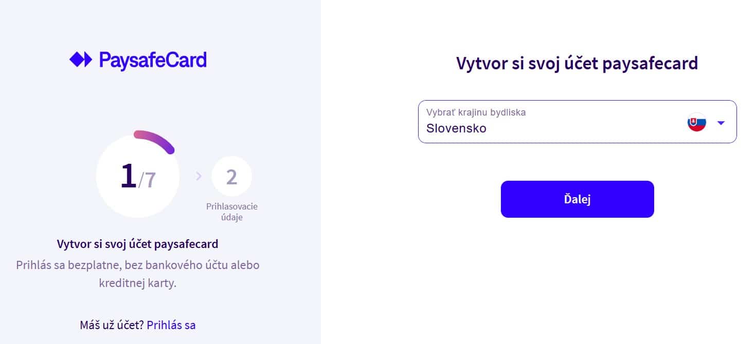 Vytvorenie účetu PaysafeCard