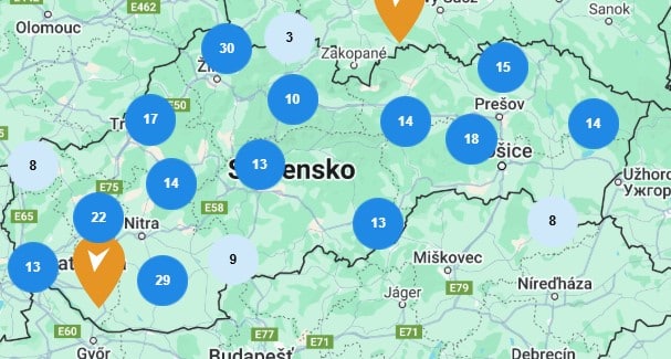 Mapa pobočiek Tipsport