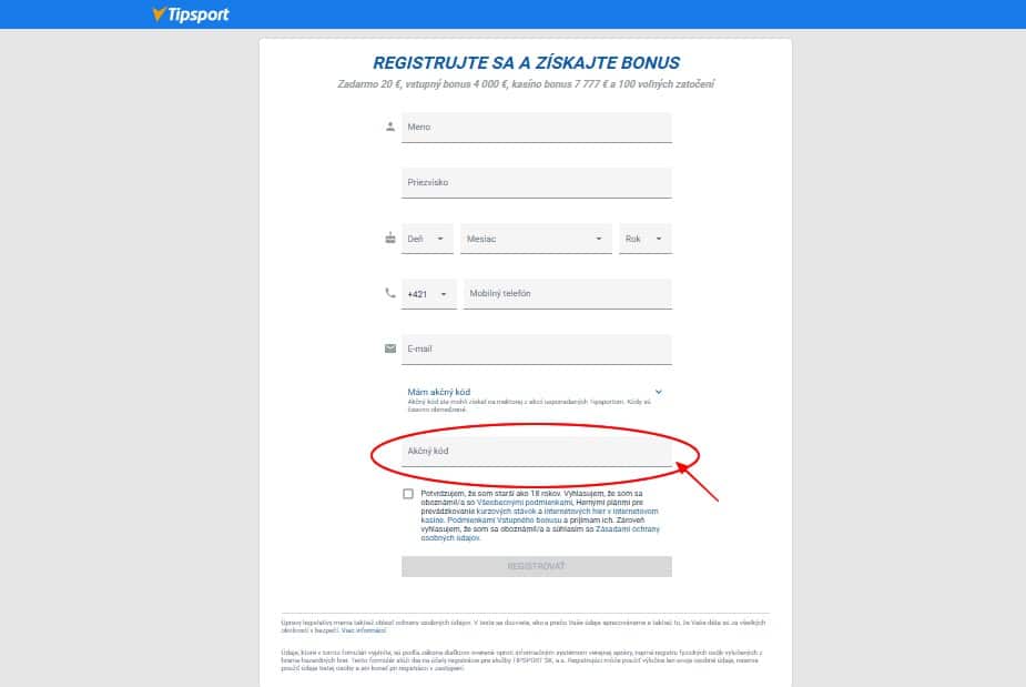 akčný kód do tipsport
