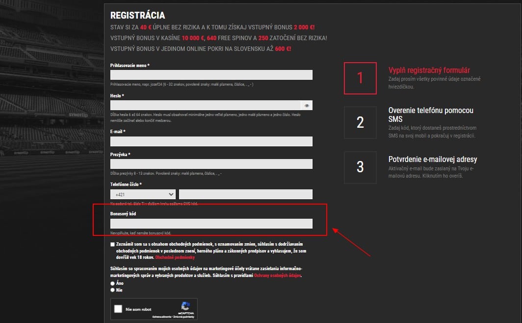 Synottip registrácia