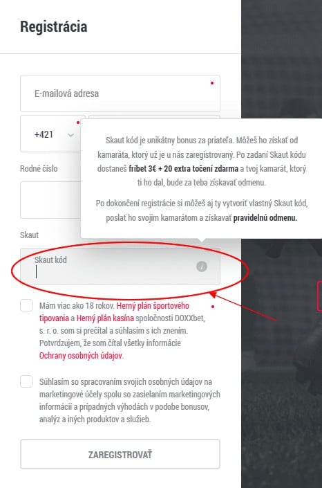 Registrácia DOXXbet