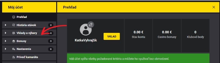 Vklady a výbery Fortuna