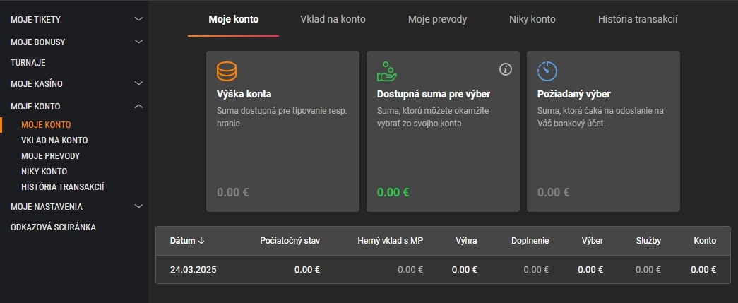 Niké výber z účtu