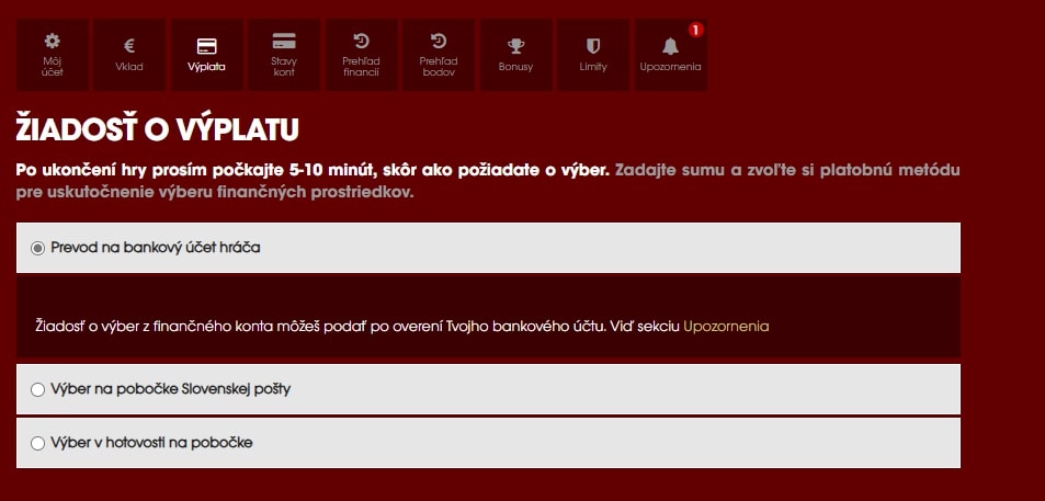 Monacobet výber z účtu