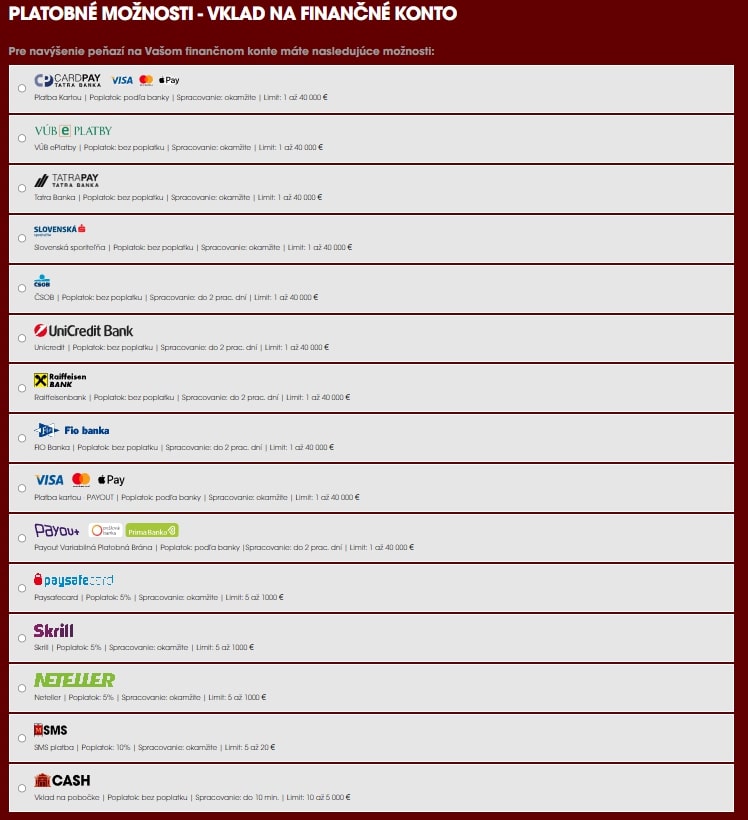 Vklad na účet Monacobet