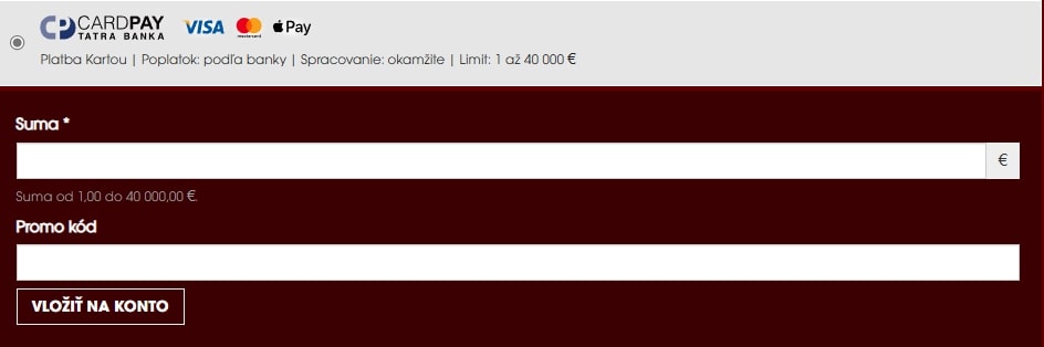 Vklad na účet Monacobet