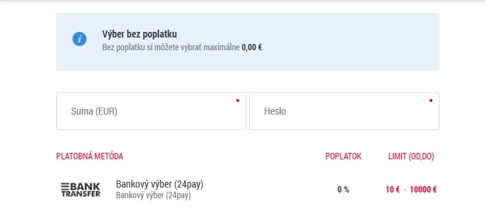 Výber z účtu DOXXbet