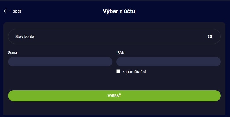 Výber z účtu Olybet