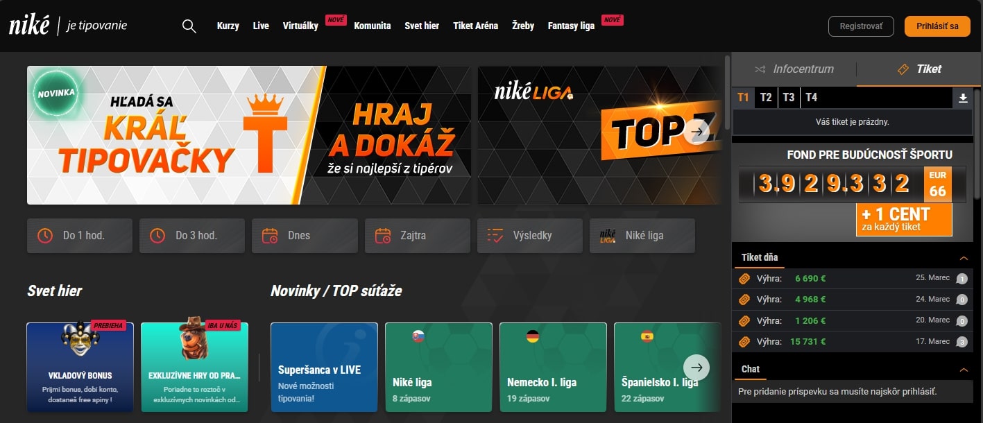 Niké casino rozhranie