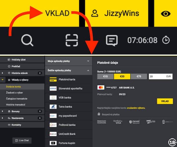 vklady a výbery