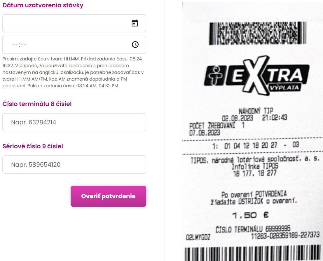 Overenie tiketu Extra výplaty - potvrdenka
