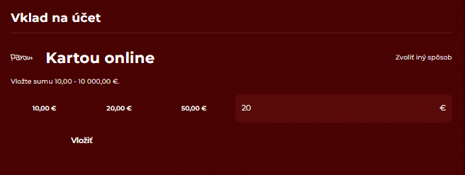 vložiť na účet sumu