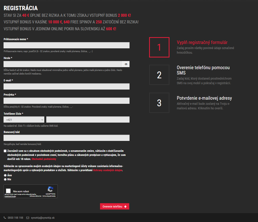 Registrácia v Synottipe