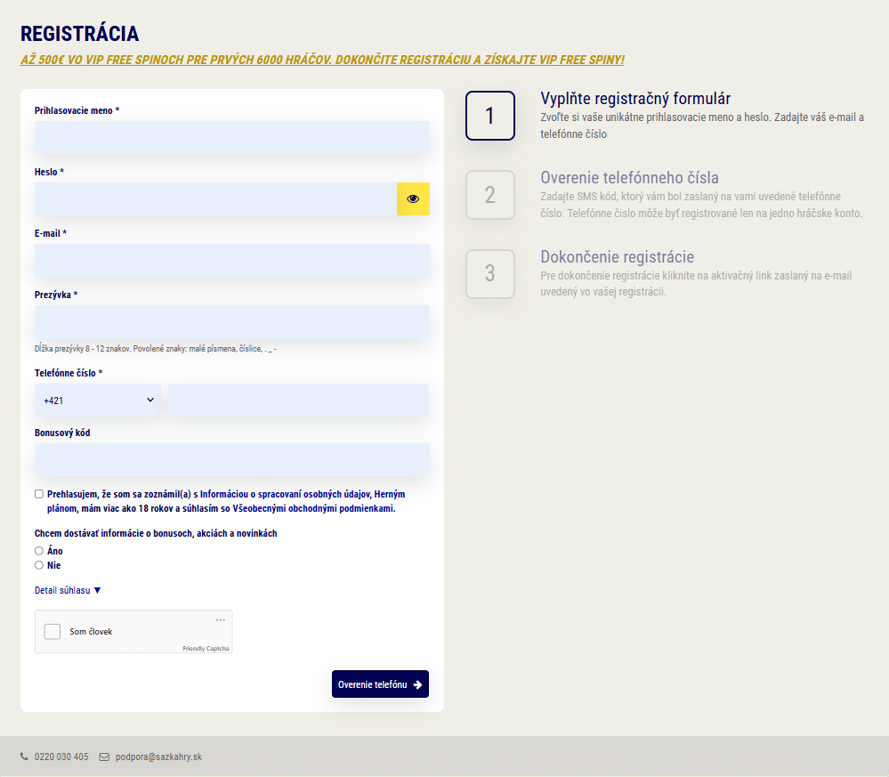 sazkahry.sk registrácia