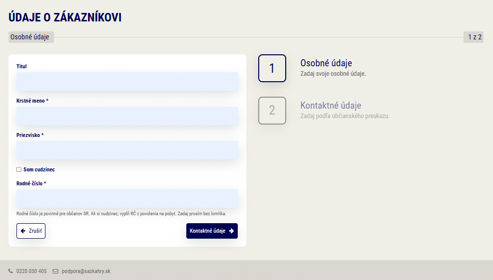 Údaje o zákazníkovi 1. časť