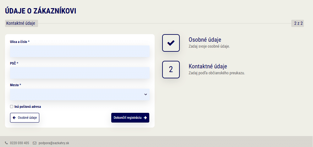 Údaje o zákazníkovi 2 časť
