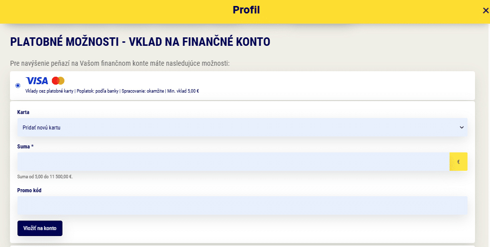 vklad na konto v sazkahry