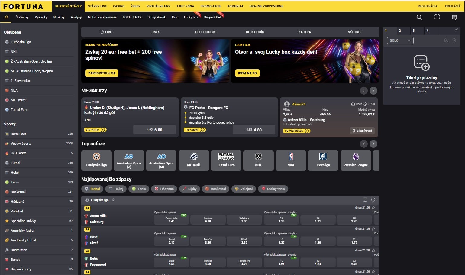 Kurzové stávky vo Fortune