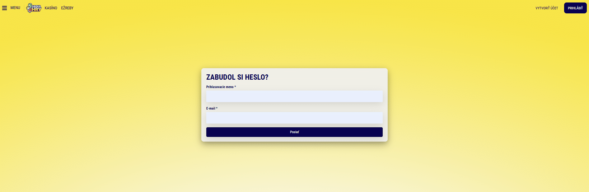 Sazka hry zabudnuté heslo