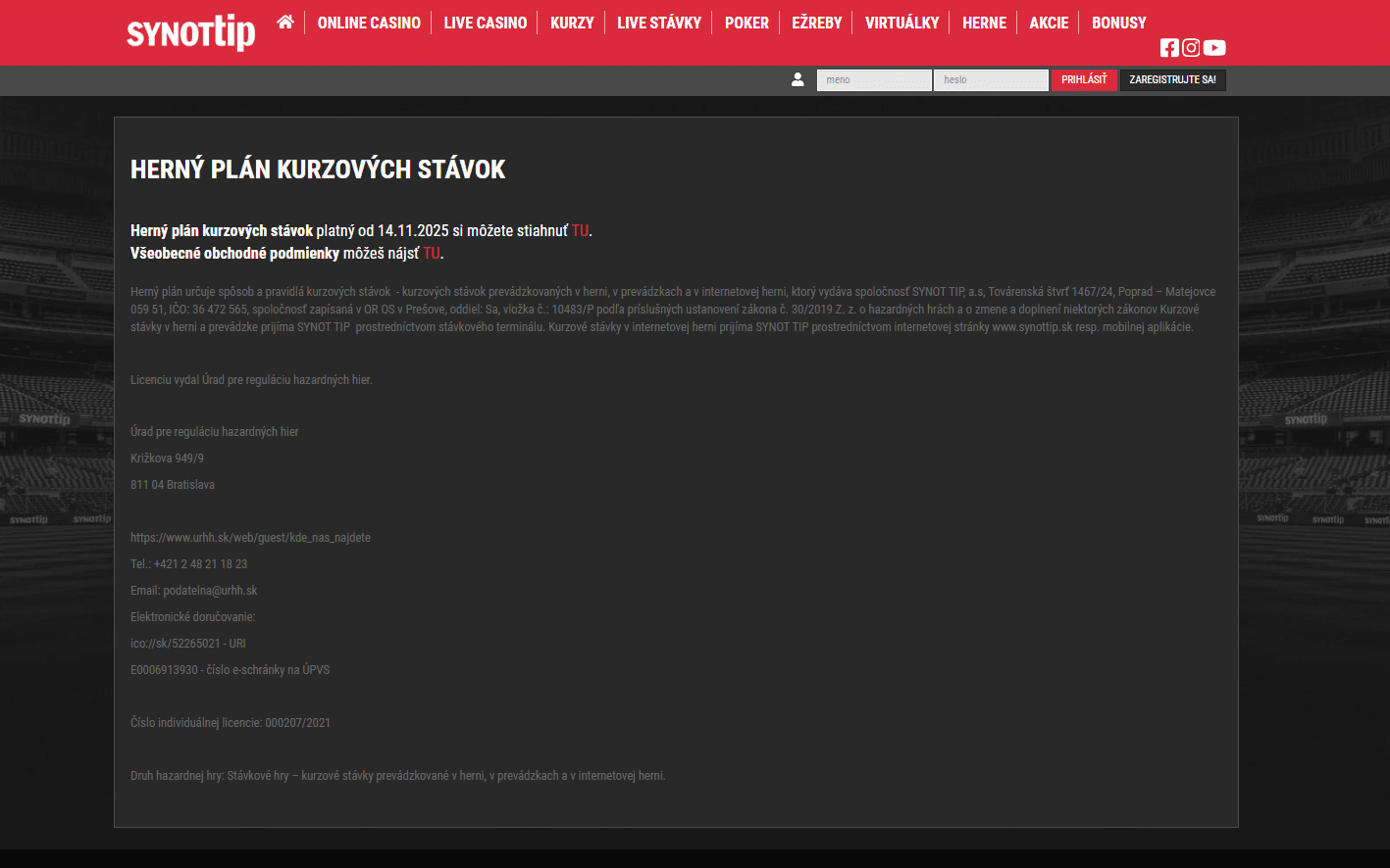 Synottip Herný plán