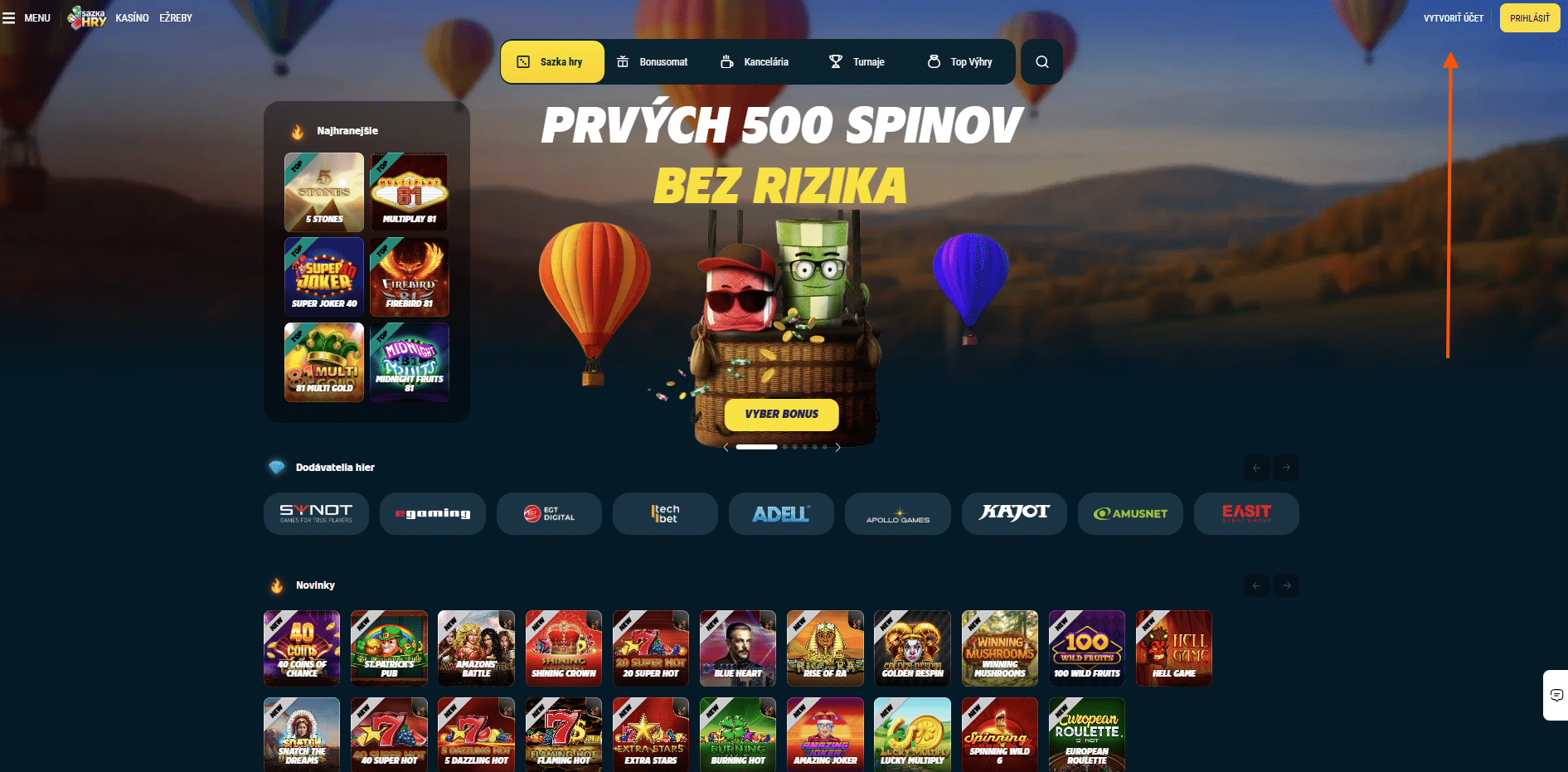 Vytvoriť účet v Sazkahry